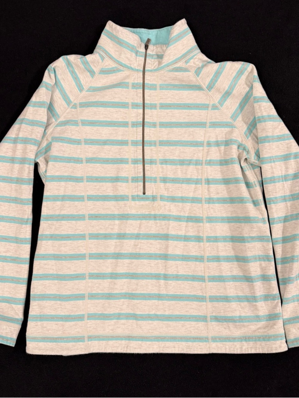 Tommy Bahama Cream and Light Blue Striped Quarter-Zip Pullover